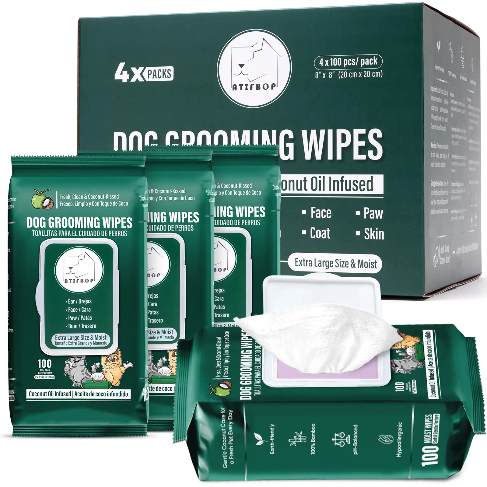 Dog Wipes for Paws and Bum, 400 Wipes  Coconut